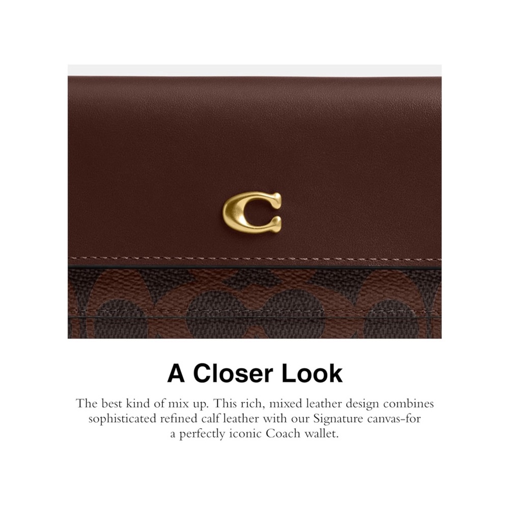 Coach Dark Brown Signature Mila Wallet with Gold 'C' Accent - New - Picture 4 of 4